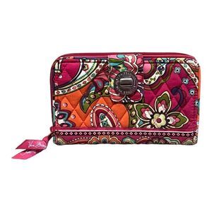 Vera Bradley Pink Swirls Turn Lock Wallet Floral Breast Cancer Pattern EUC